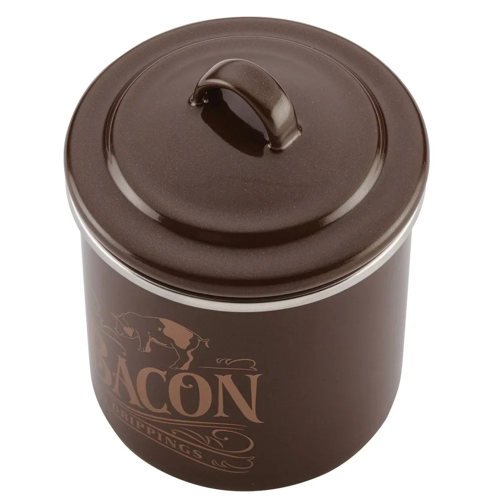 Durable Enamel Bacon Fat Container with Lid