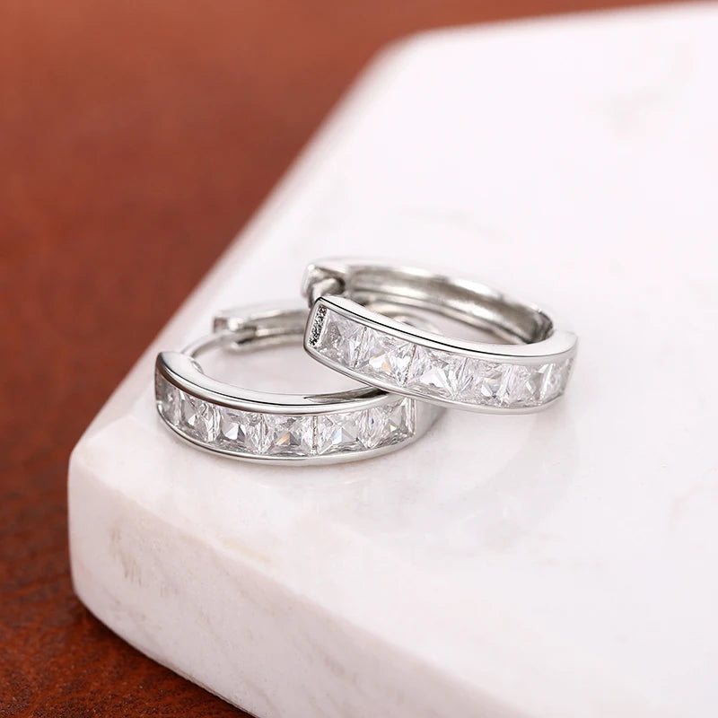 Hoop Earrings with Princess Cubic Zirconia