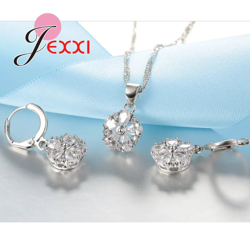 Cubic Zircon Crystal 925 Sterling Silver Jewellery Set