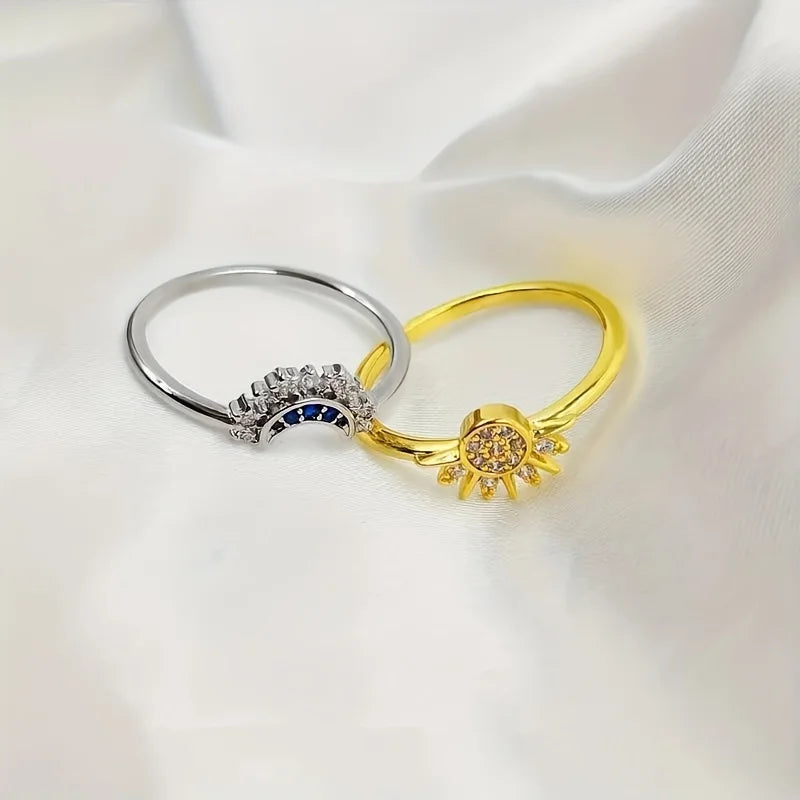Cubic Zirconia Sun and Moon Ring Set