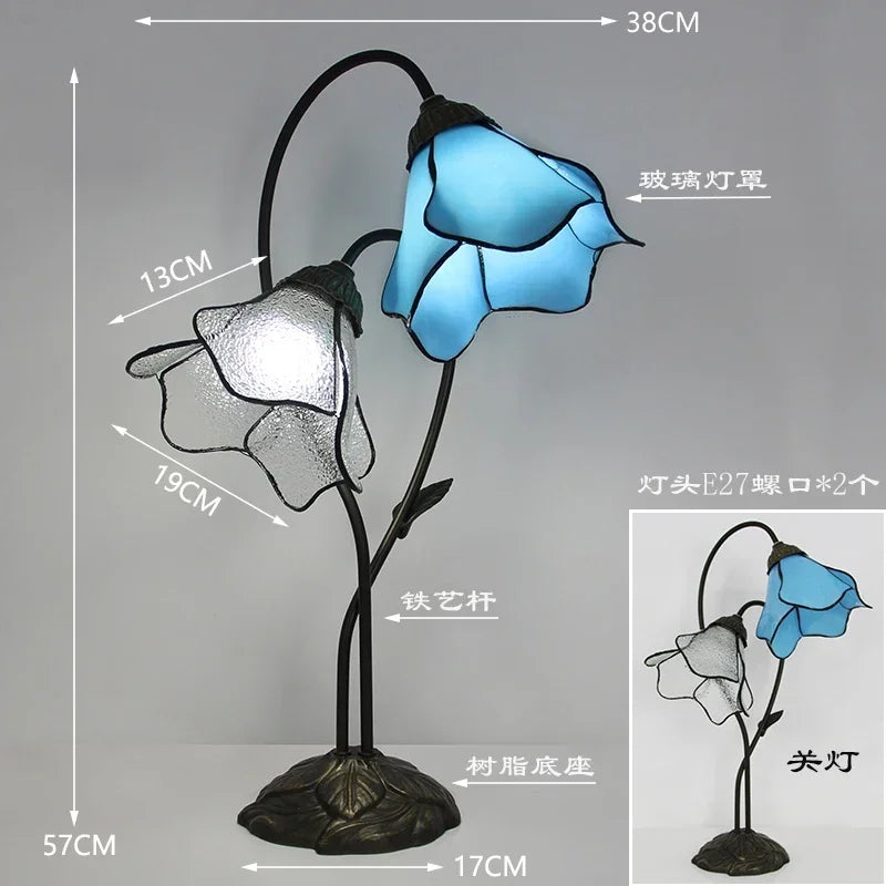 Lotus Flower Art Glass Bedside Table Lamp