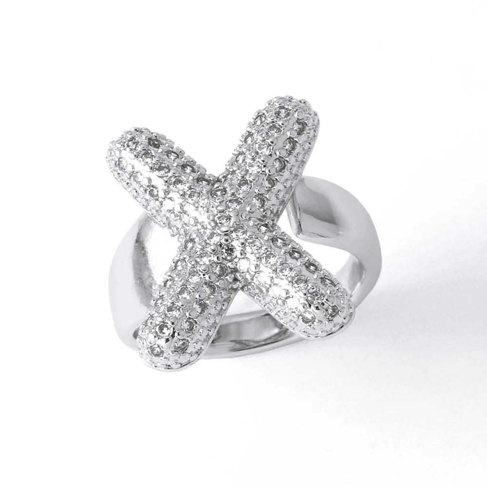 Silver Color Crystal A-Z 26 Letters Statement Rings