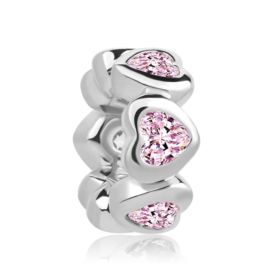925 Silver Pink Series Bow Zircon Flower Bead Charm