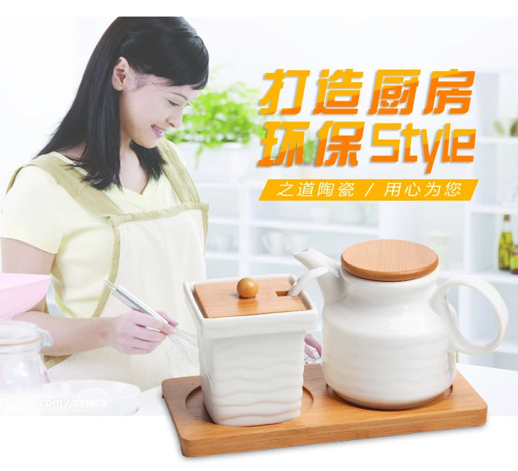 Ceramic Seasoning Jars with Wooden Lid