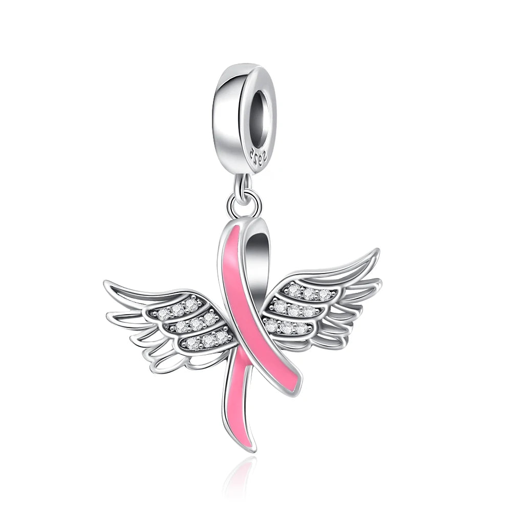 925 Silver Pink Series Bow Zircon Flower Bead Charm