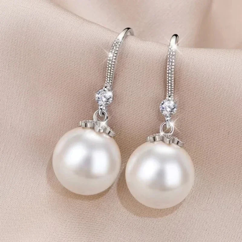 925 Silver Trend Pearl Long Earrings