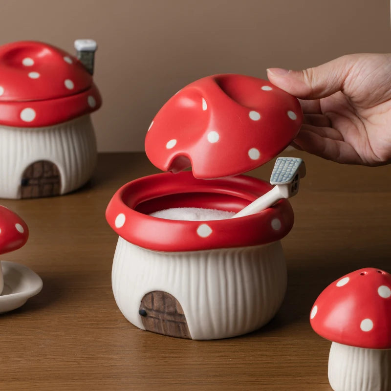 Ceramic Red Mushroom Seasoning Jar