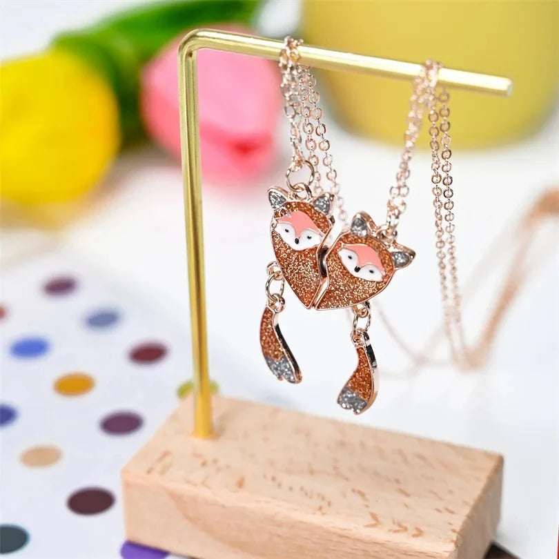 2Pcs Cute Cartoon Animal Magnetic Necklace