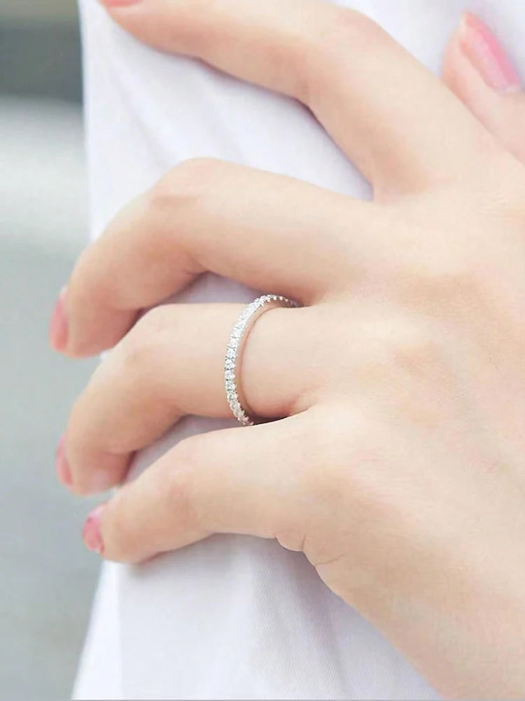 925 Sterling Silver 1.4mm Full Zircon Stackable Plain Ring