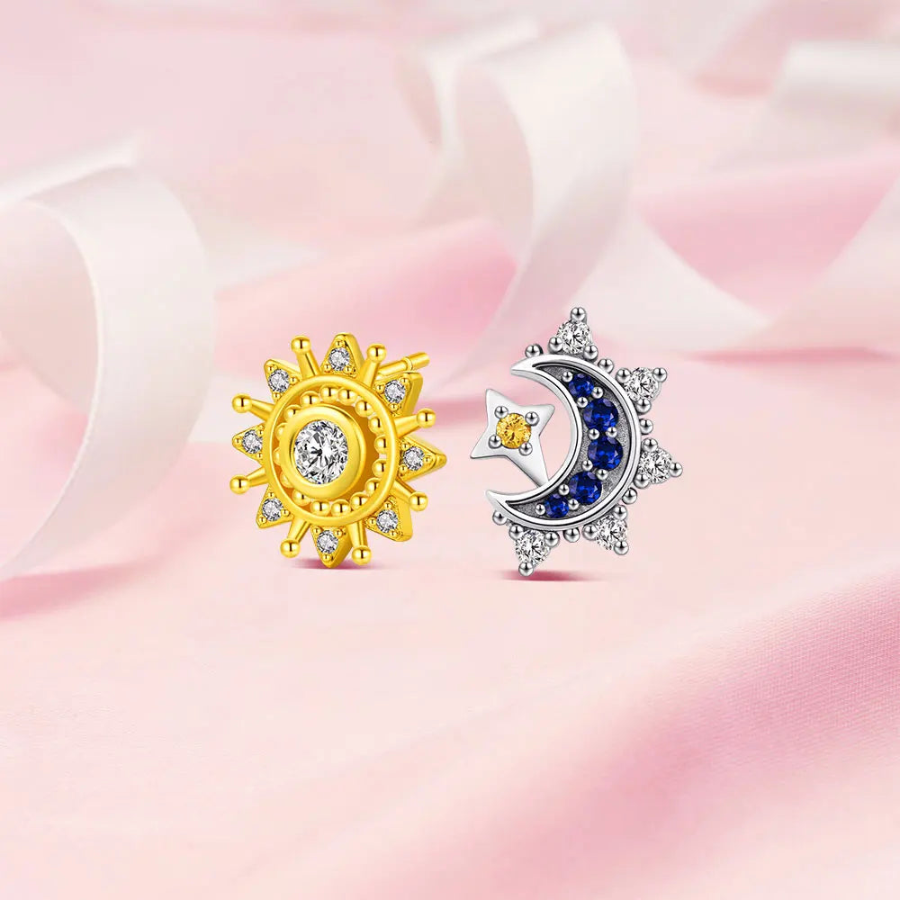 925 Sterling Silver Sun And Moon Earrings