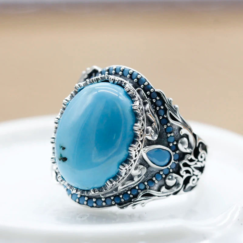 S925 Sterling Silver Men's Turquoise Ring