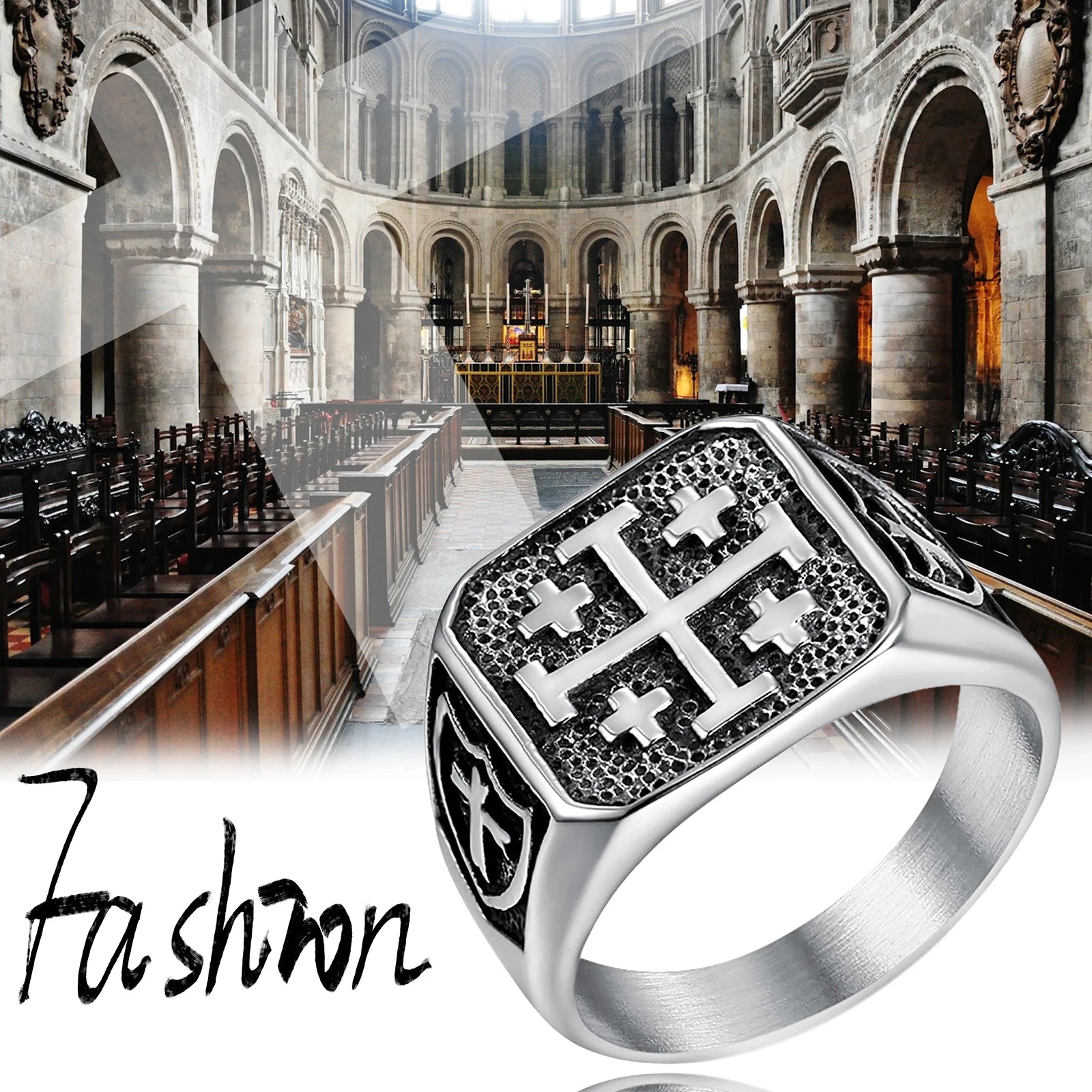 Men's cross stainless steel ring