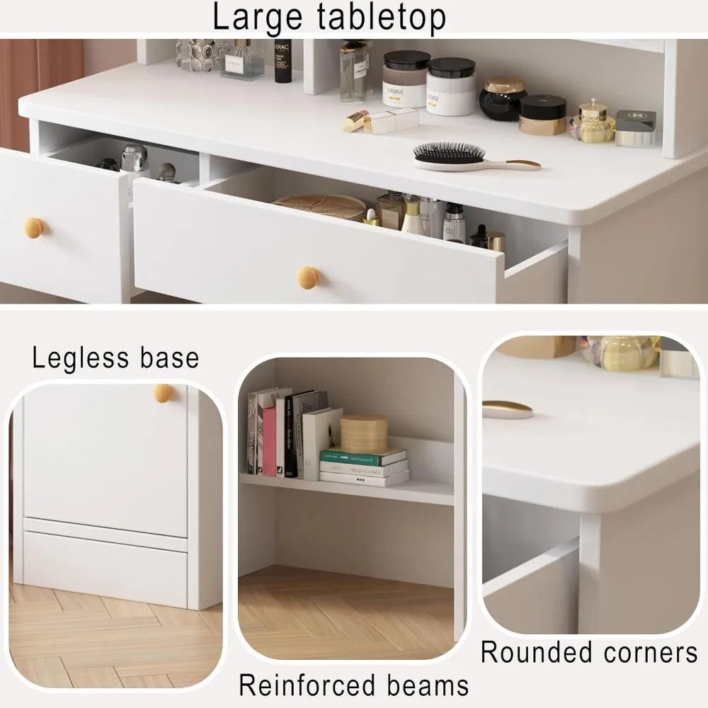 Makeup Table with Drawers and LED Lights