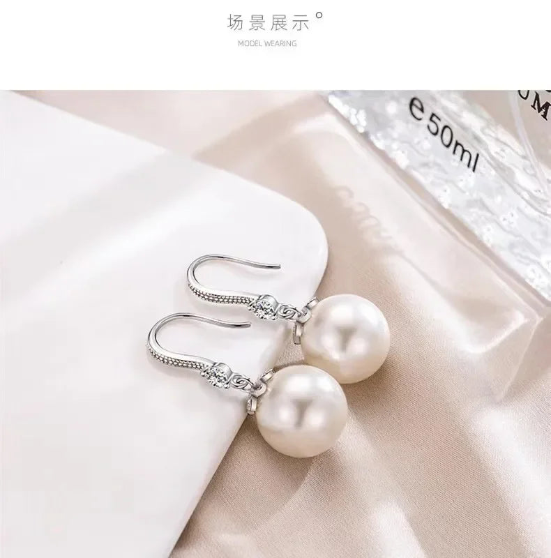 925 Silver Trend Pearl Long Earrings
