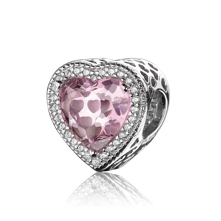 925 Silver Pink Series Bow Zircon Flower Bead Charm
