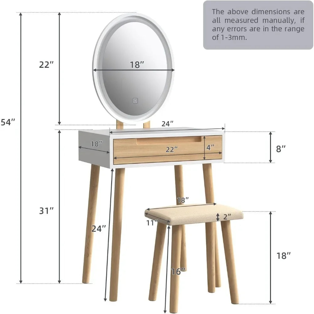 Makeup Table Set with Cushioned Stool