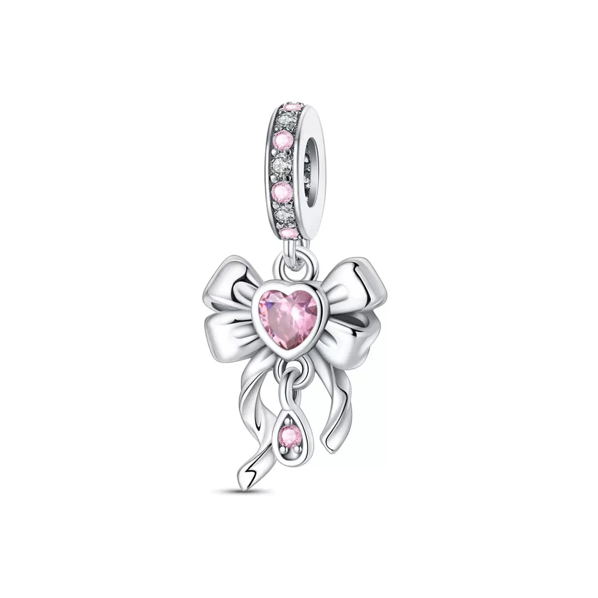 925 Silver Pink Series Bow Zircon Flower Bead Charm