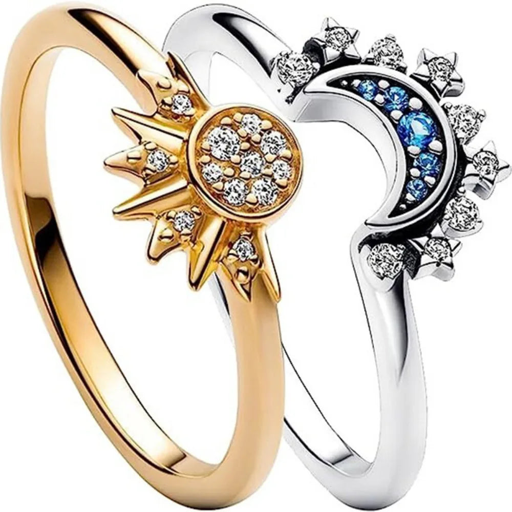 Cubic Zirconia Sun and Moon Ring Set