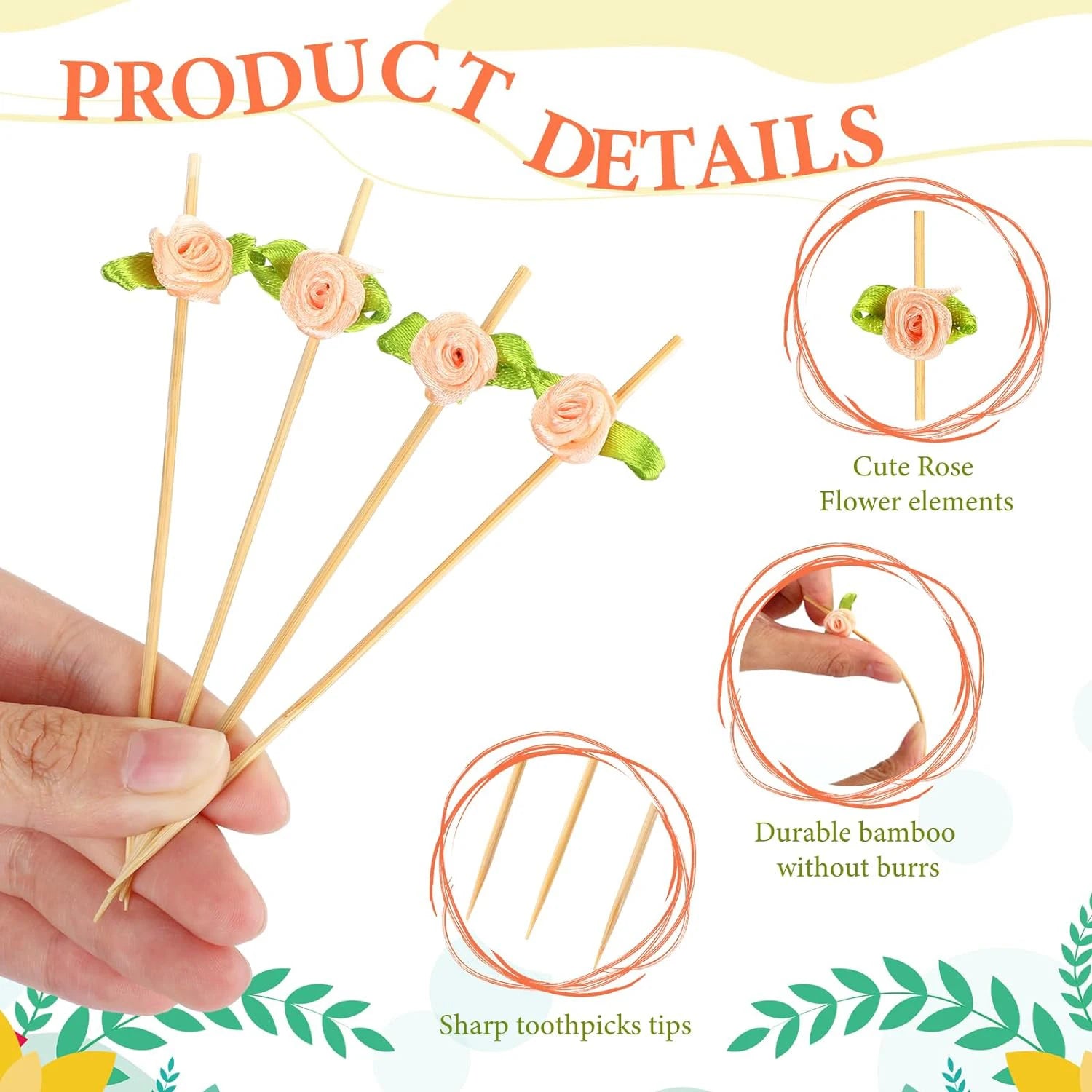 100pcs Disposable Long Flower Sticks