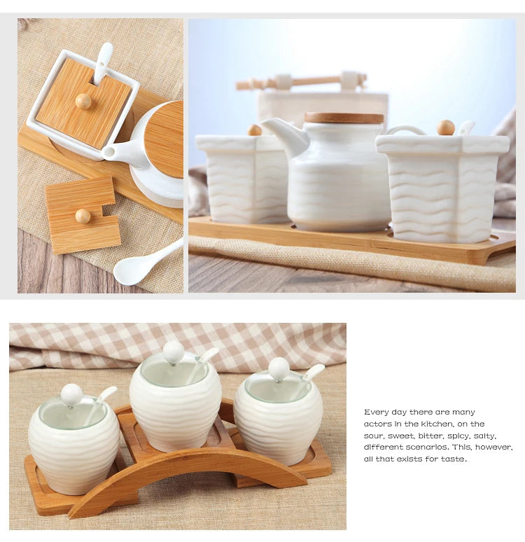 Ceramic Seasoning Jars with Wooden Lid