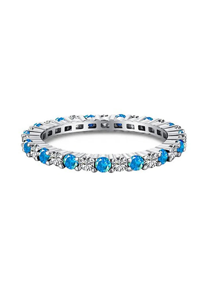 925 Sterling Silver 1.4mm Full Zircon Stackable Plain Ring