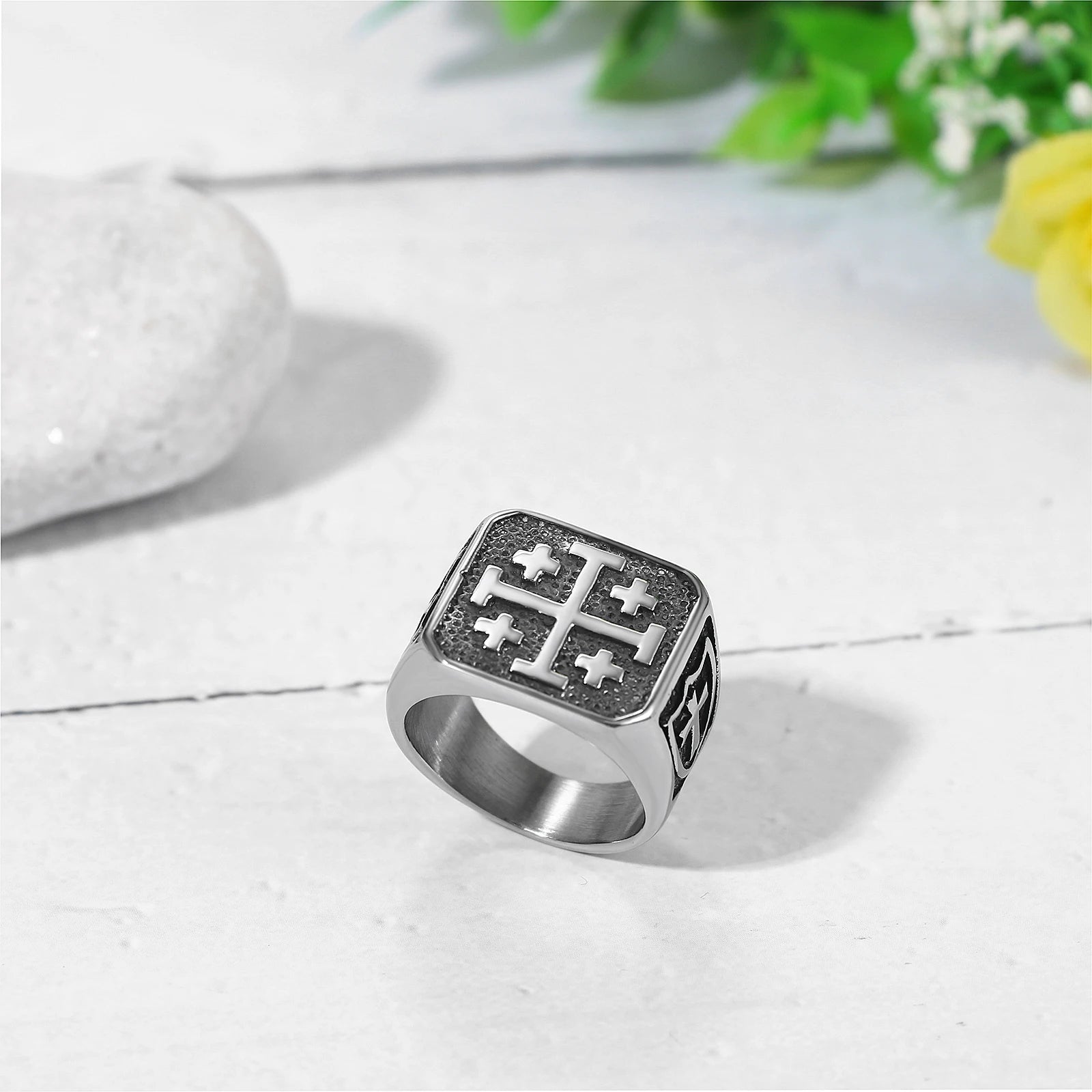 Men's cross stainless steel ring