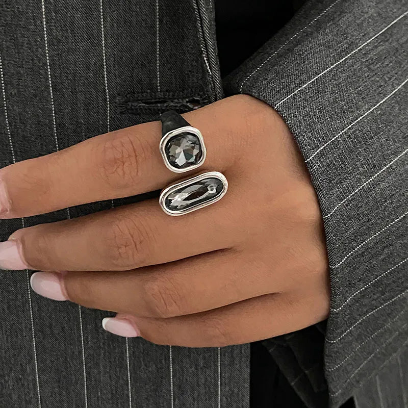 Fashion Grey Crystal Geometric Ring