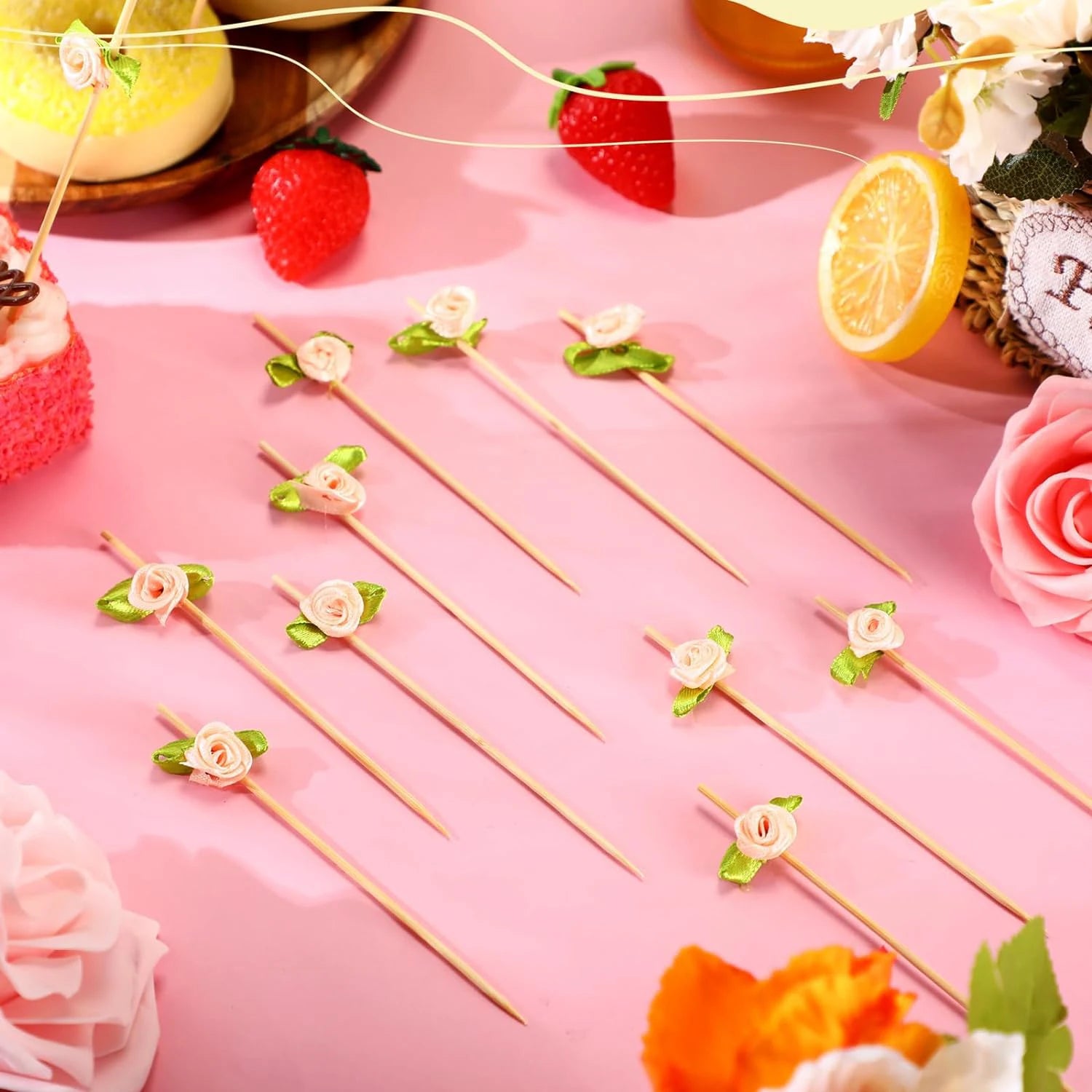 100pcs Disposable Long Flower Sticks