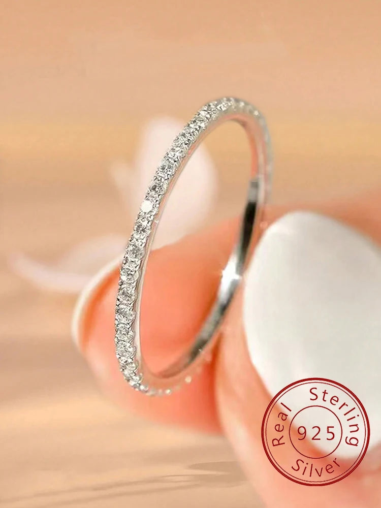 925 Sterling Silver 1.4mm Full Zircon Stackable Plain Ring
