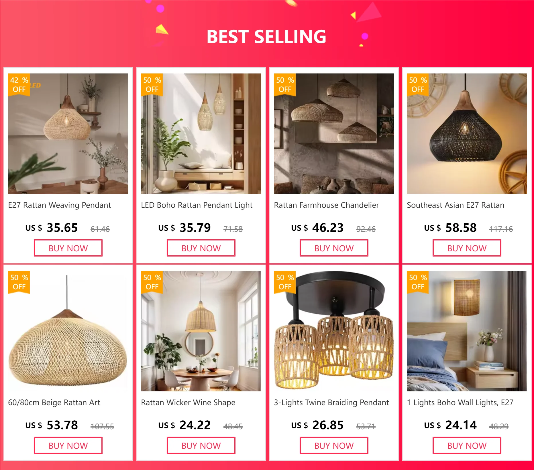 60cm Wabi Sabi Rattan LED Pendant Lights