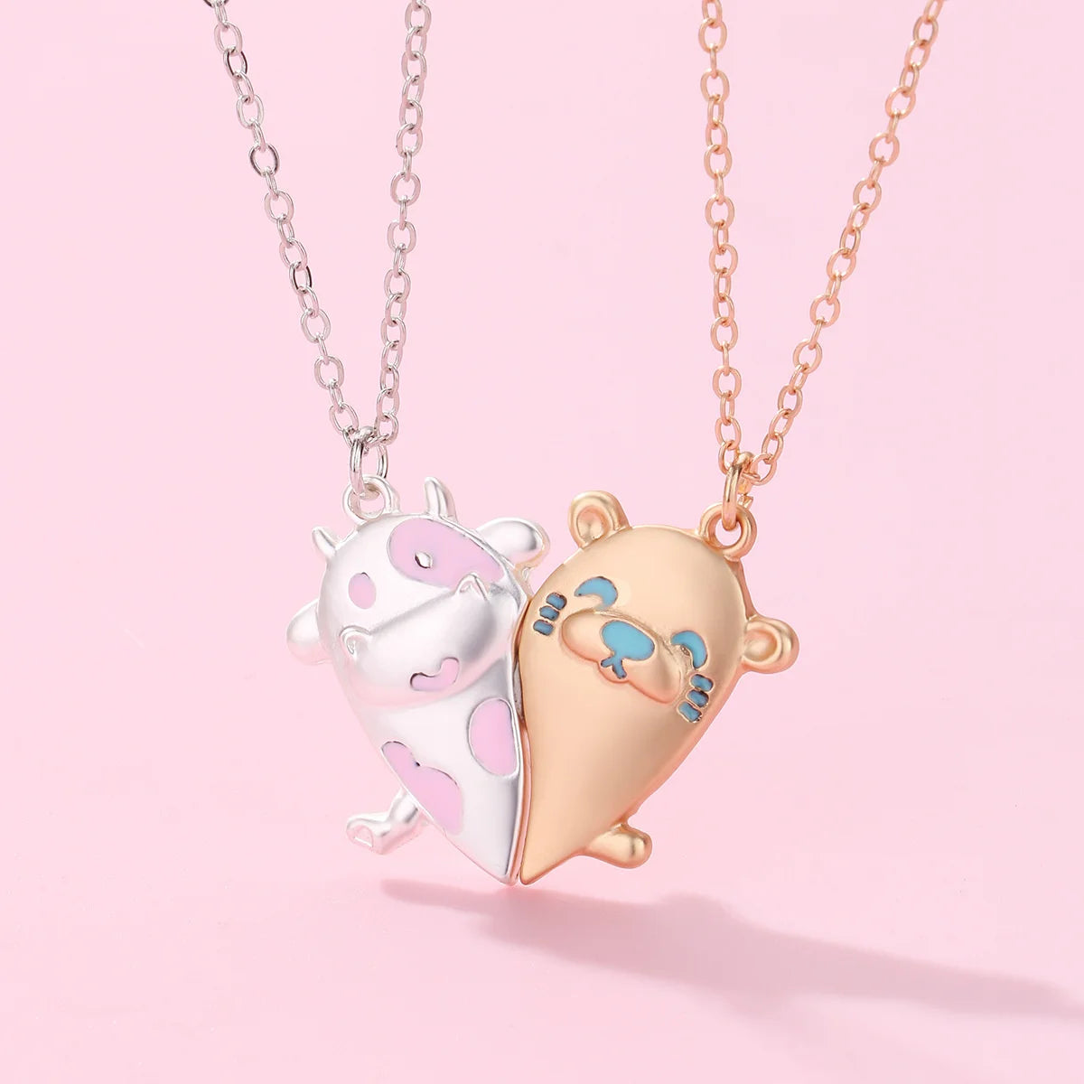 2Pcs Cute Cartoon Animal Magnetic Necklace