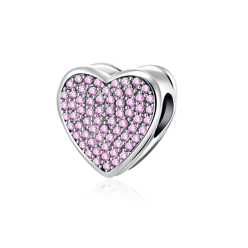 925 Silver Pink Series Bow Zircon Flower Bead Charm