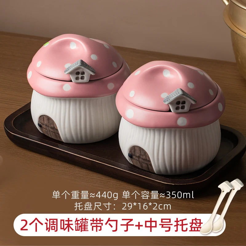 Ceramic Red Mushroom Seasoning Jar