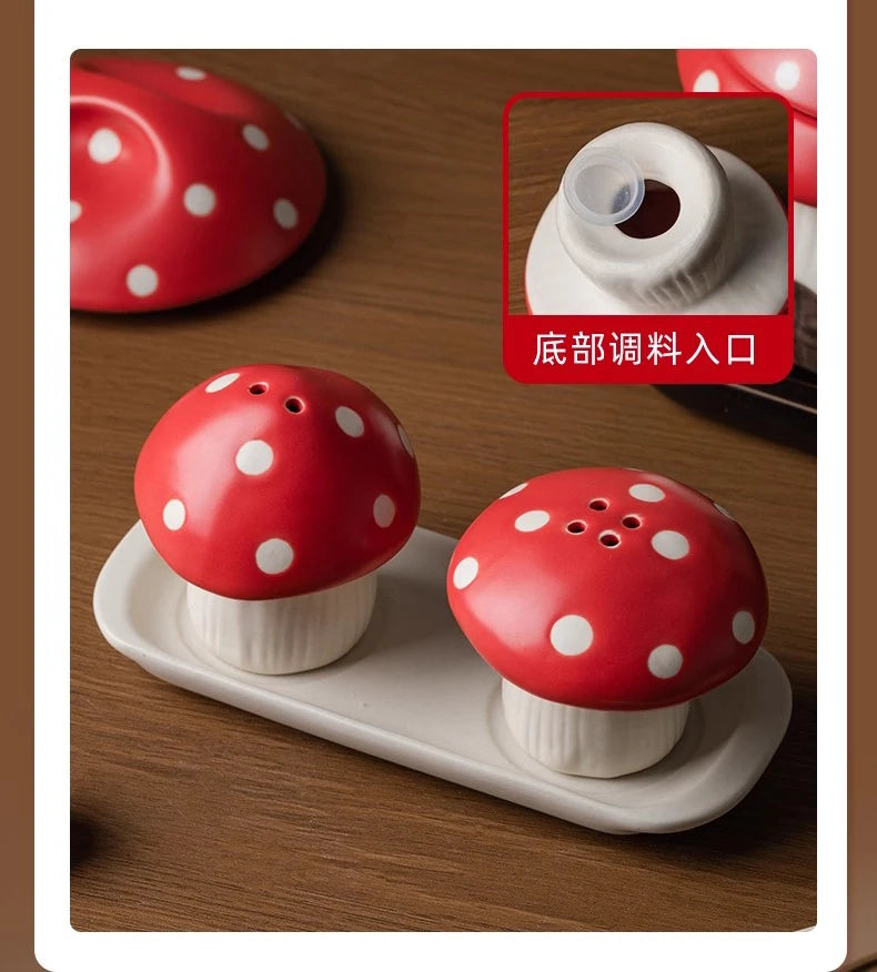 Ceramic Red Mushroom Seasoning Jar