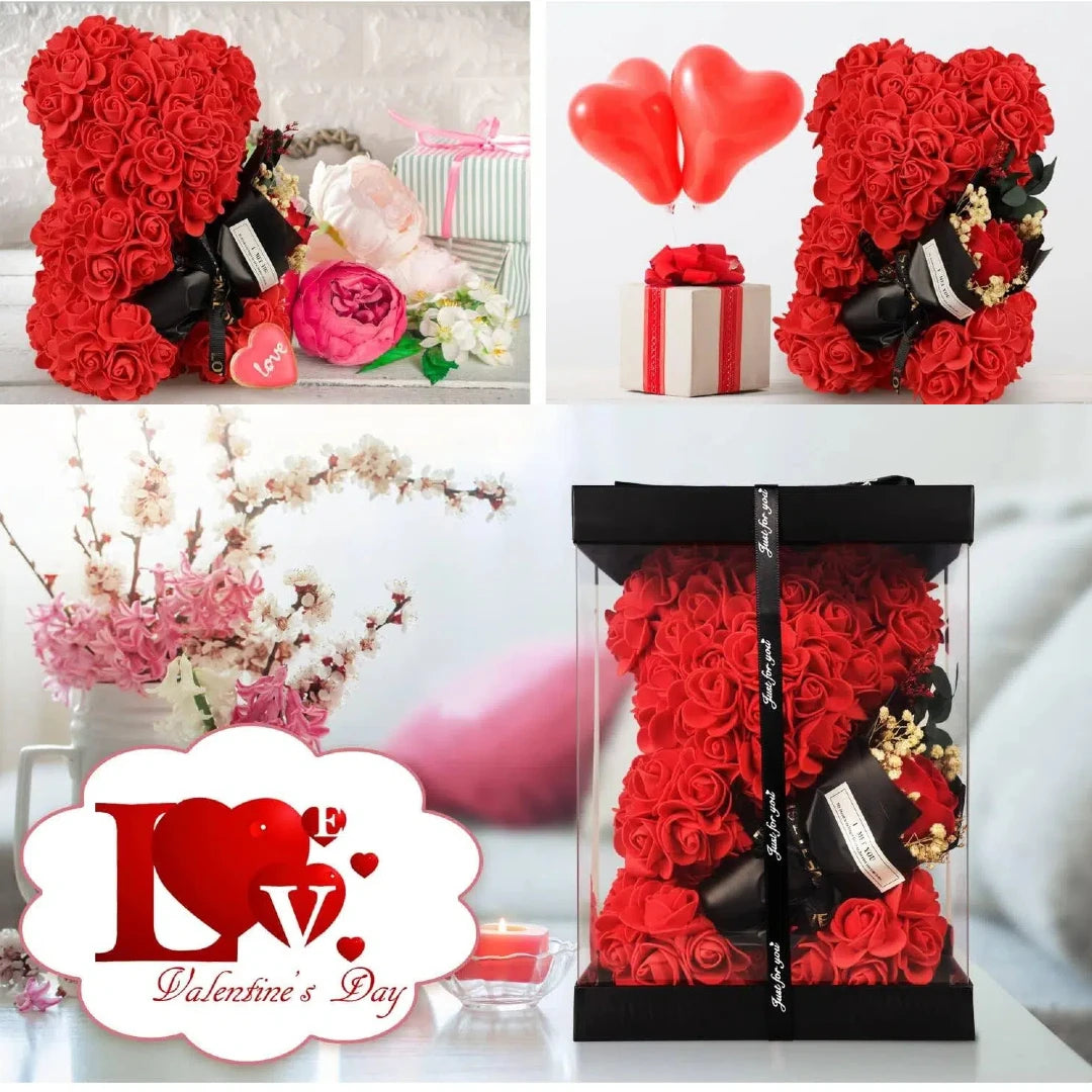 Rose Teddy Bear with I Love You Necklace