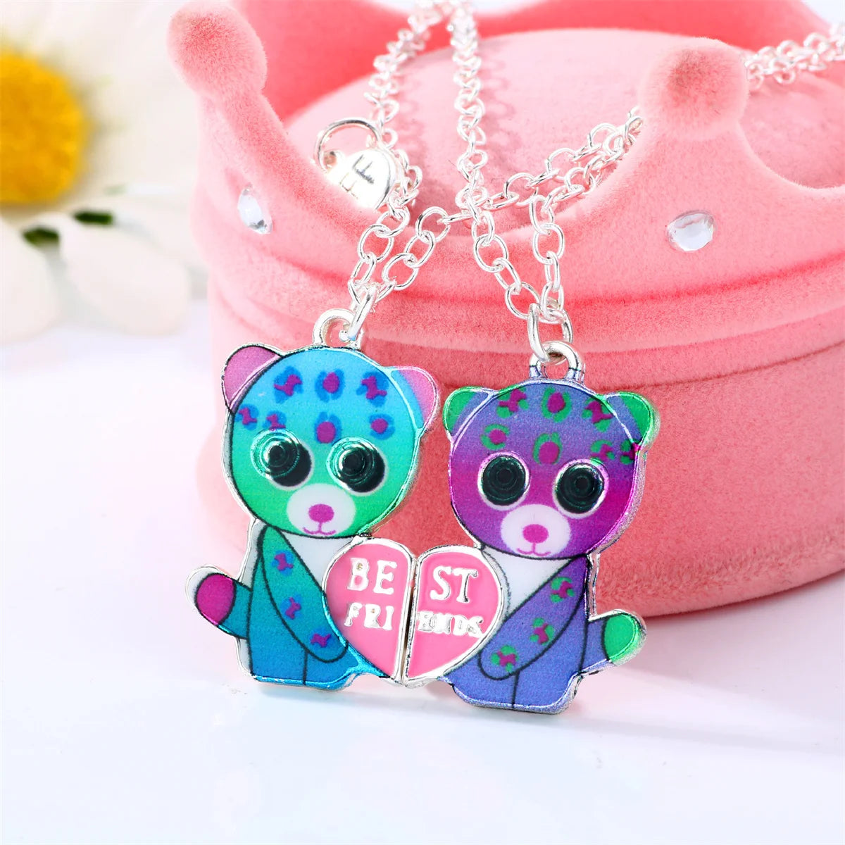 2Pcs Cute Cartoon Animal Magnetic Necklace