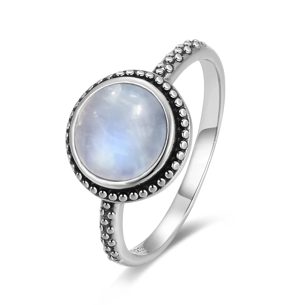 Vintage 925 Silver Ring Natural Moonstone Flower Ring