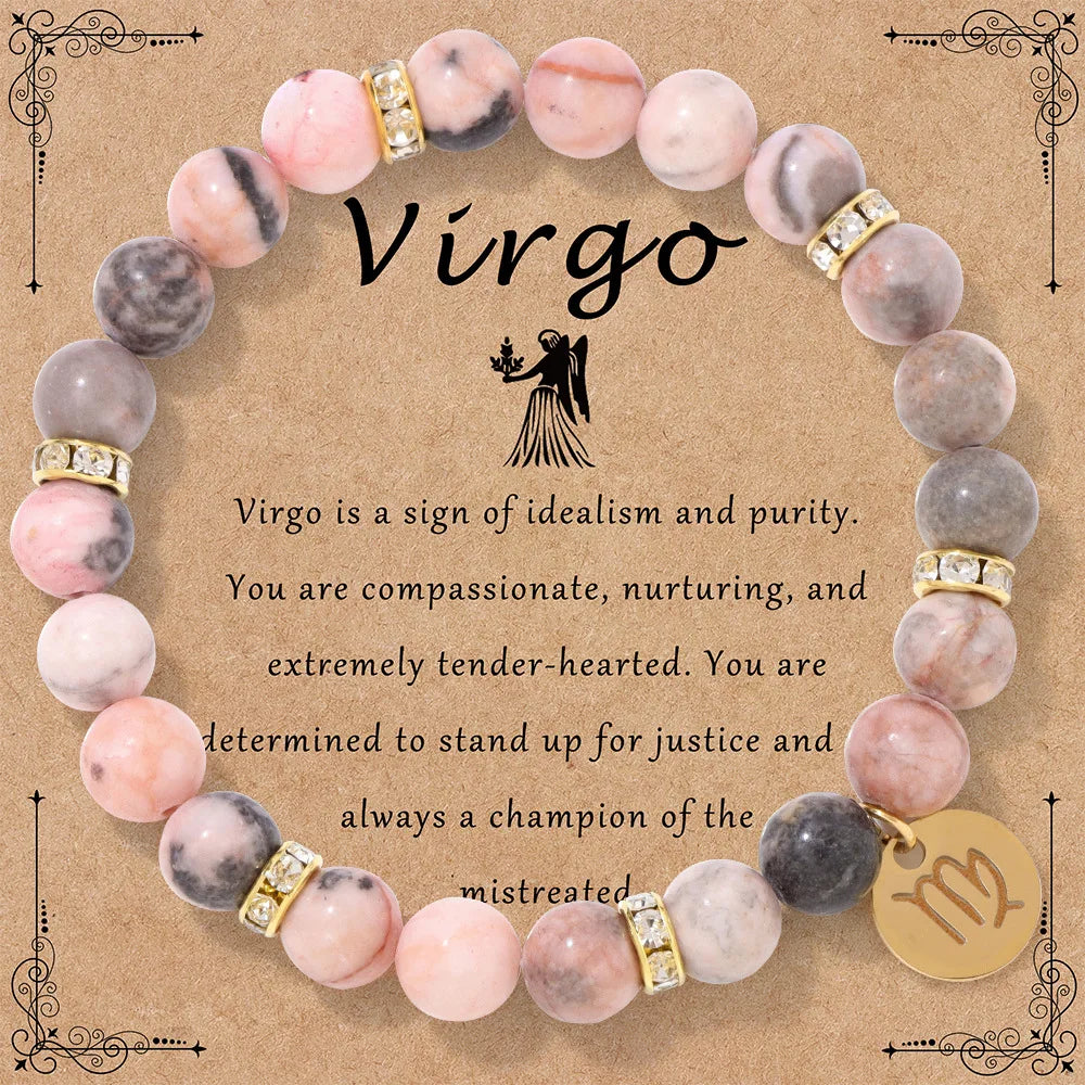 Zodiac Sign Pink Zebra Stone Beaded Bracelets