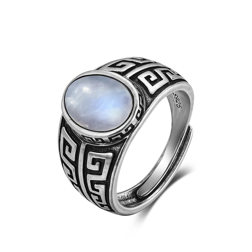 Vintage 925 Silver Ring Natural Moonstone Flower Ring