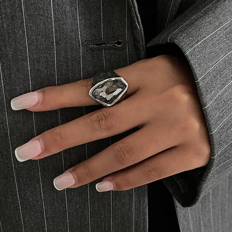 Fashion Grey Crystal Geometric Ring