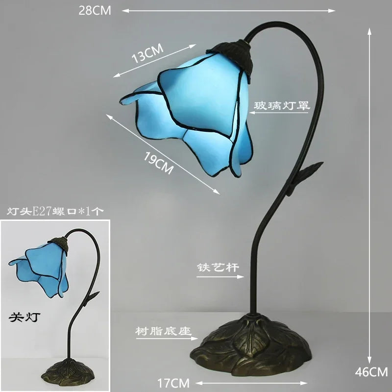 Lotus Flower Art Glass Bedside Table Lamp