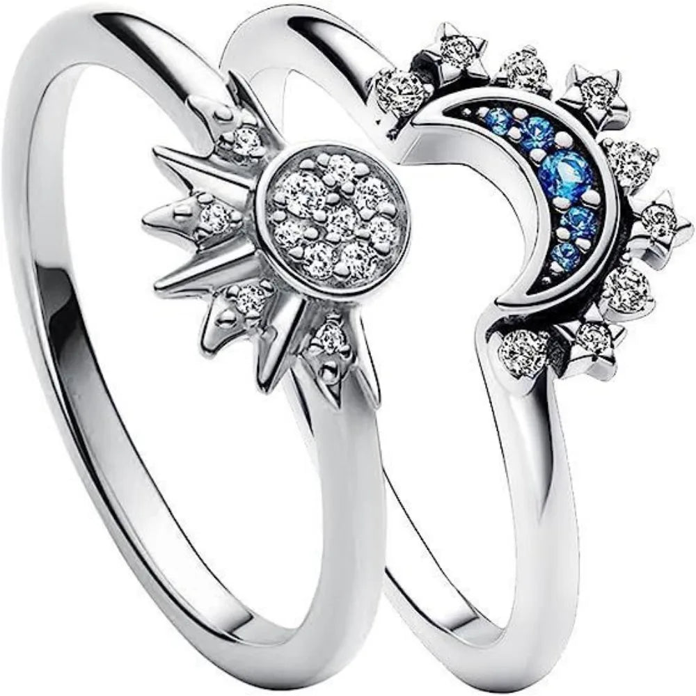 Cubic Zirconia Sun and Moon Ring Set
