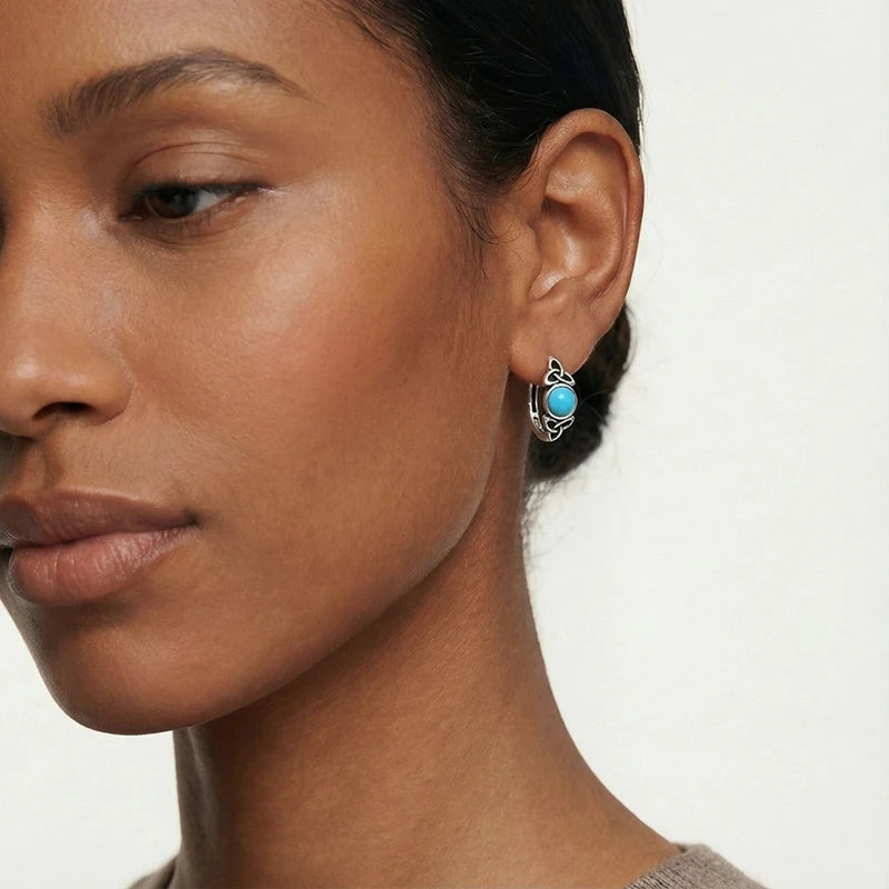 925 Celtic Knot Blue Turquoise Hoop Earrings