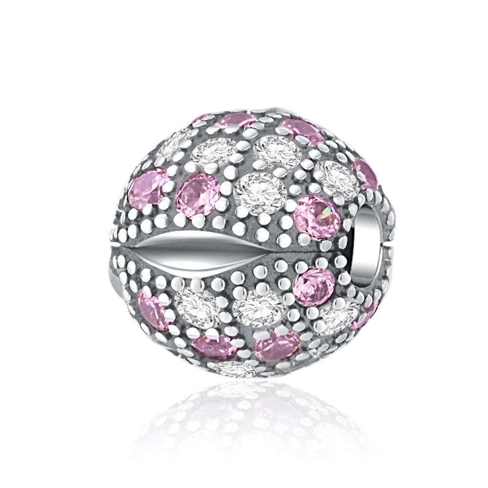 925 Silver Pink Series Bow Zircon Flower Bead Charm