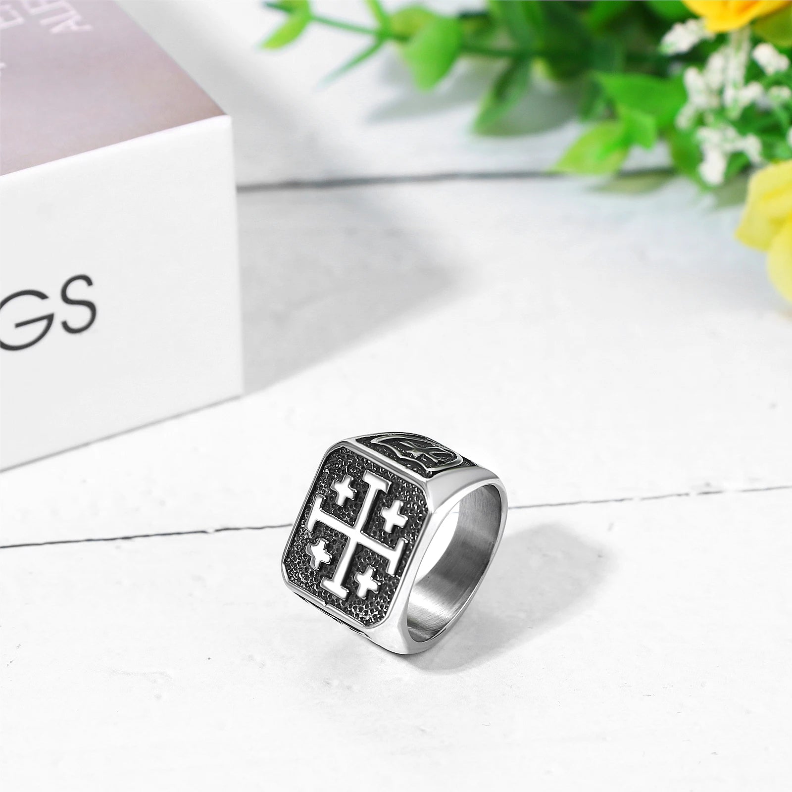 Men's cross stainless steel ring