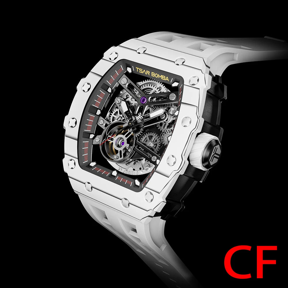 Mens MIYOTA Movement Skeleton Tonneau Waterproof Mechanical Watch