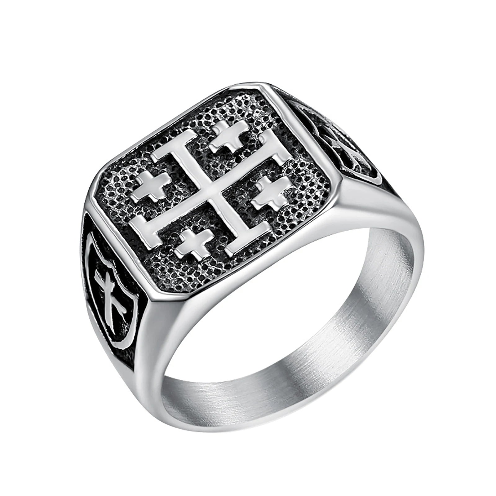 Men's cross stainless steel ring