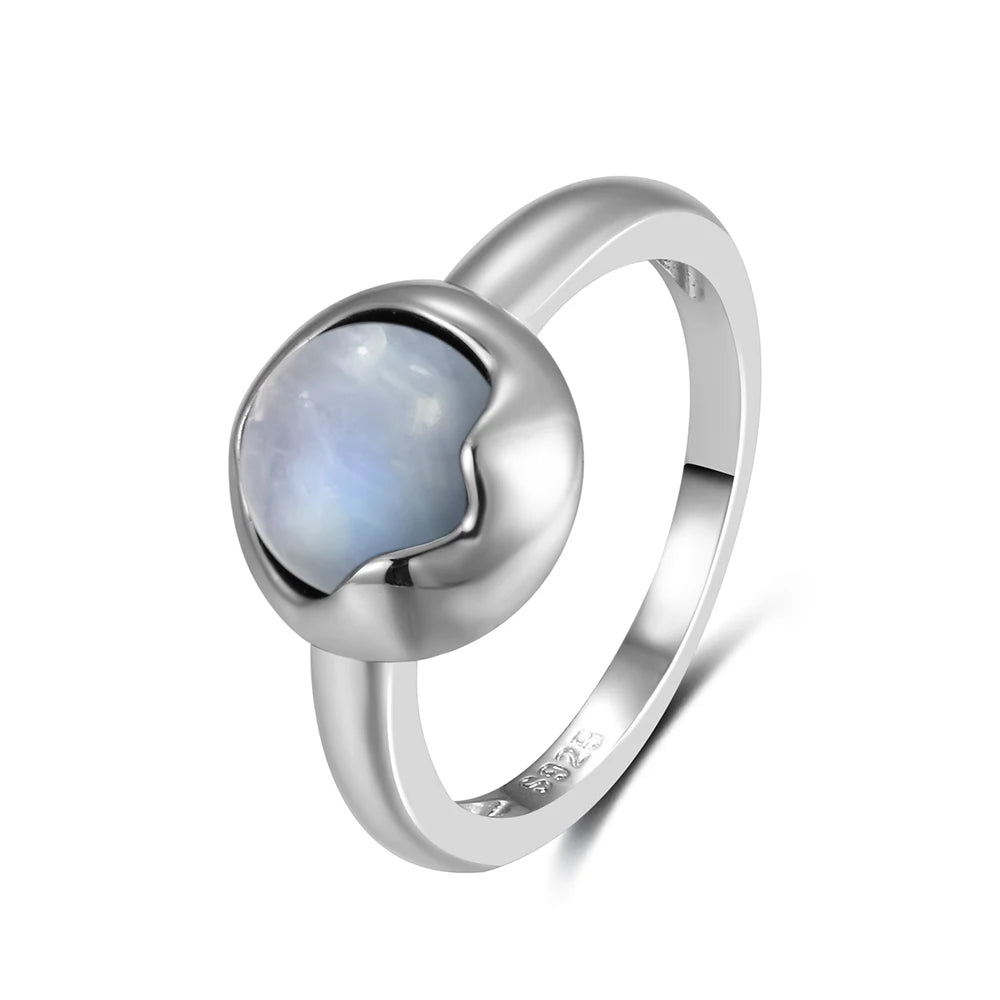 Vintage 925 Silver Ring Natural Moonstone Flower Ring