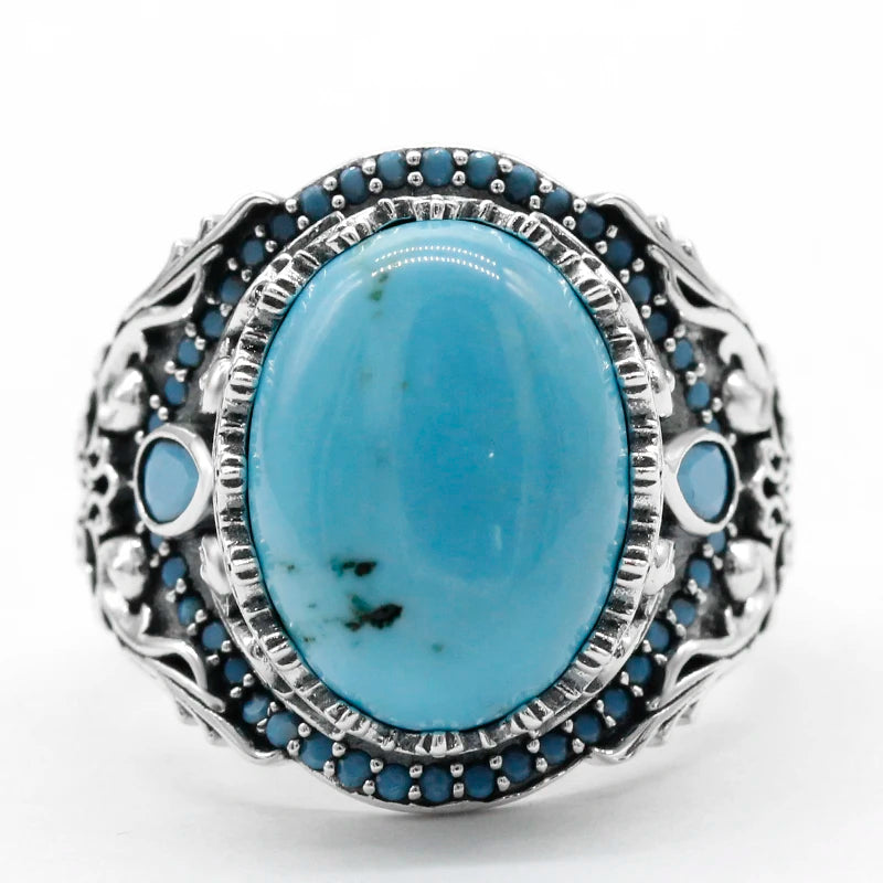 S925 Sterling Silver Men's Turquoise Ring