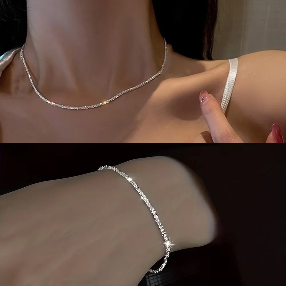 Set of Shiny Silver plated jewellery set with earrings & necklace